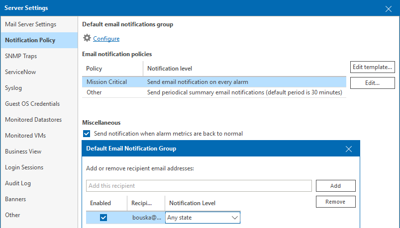 Veeam ONE Client - Notification Policy