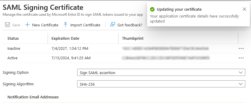 Microsoft Entra - Enterprise applications - SAML Signing Certificate Microsoft Entra - Enterprise applications - SAML Signing Certificate