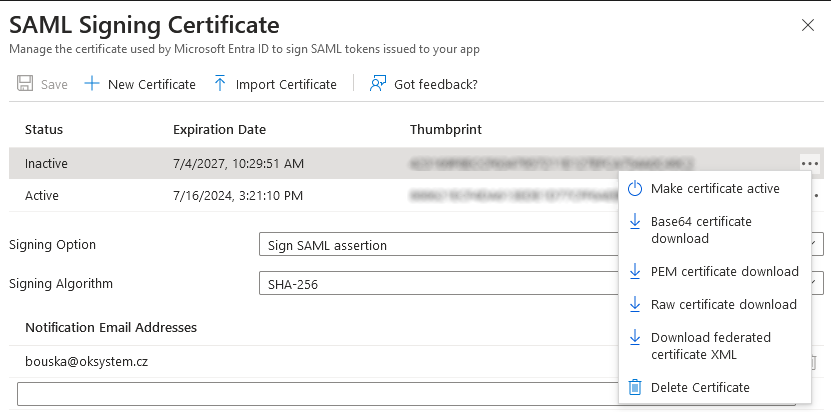Microsoft Entra - Enterprise applications - SAML Signing Certificate 2 Microsoft Entra - Enterprise applications - SAML Signing Certificate 2
