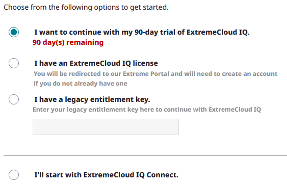 ExtremeCloud IQ Registration - 90-day trial