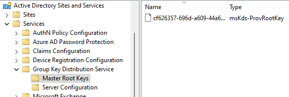 Active Directory Sites and Services - KDS Root Keys