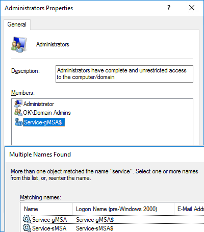 Managed Service Account vložení do skupiny