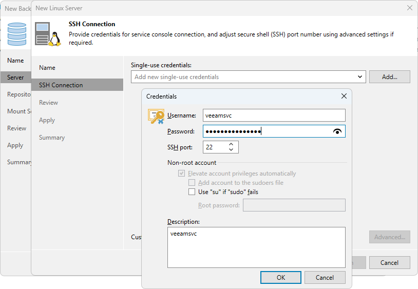 Veeam Backup & Replication - Add Linux Server - SSH Connection Veeam Backup & Replication - Add Linux Server - SSH Connection
