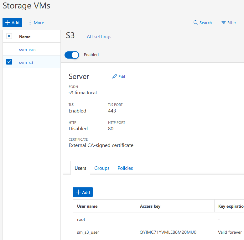 NetApp ONTAP - S3 Storage VM - Users