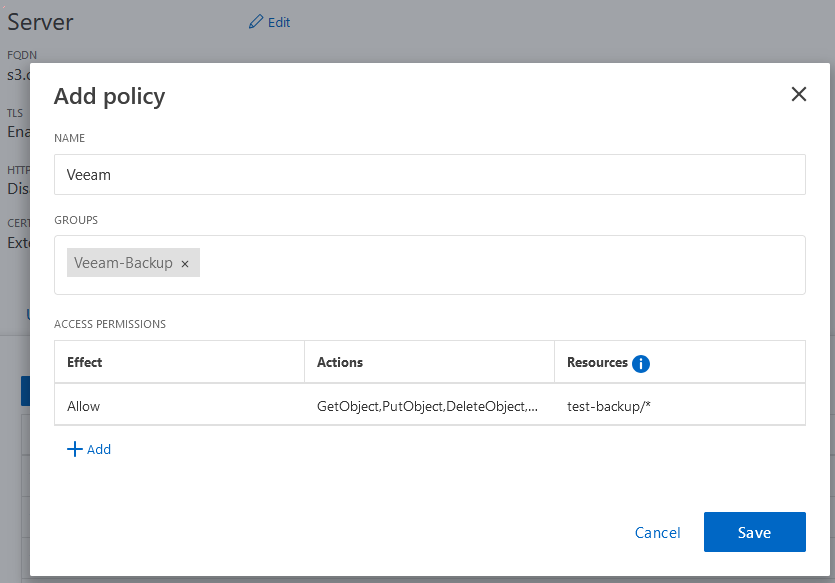 NetApp ONTAP - S3 Storage VM - Add Policy