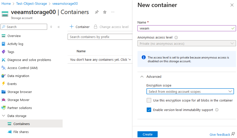 Azure portal - New container Azure portal - New container