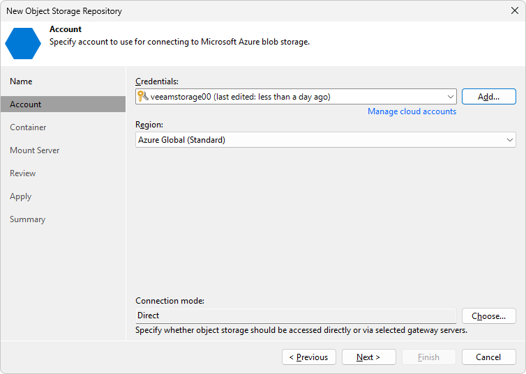 Veeam Backup & Replication - Add Object Storage Repository - Account Veeam Backup & Replication - Add Object Storage Repository - Account