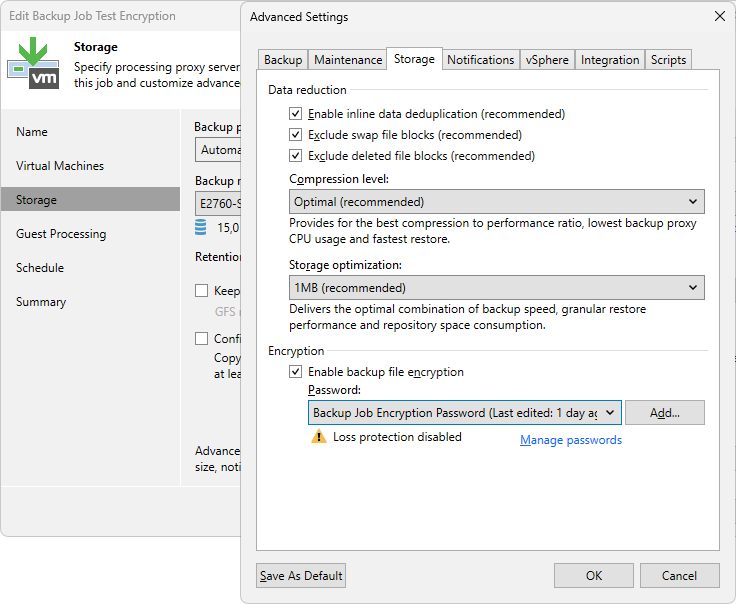 Veeam Backup & Replication - Backup Job - Enable backup encryption Veeam Backup & Replication - Backup Job - Enable backup encryption