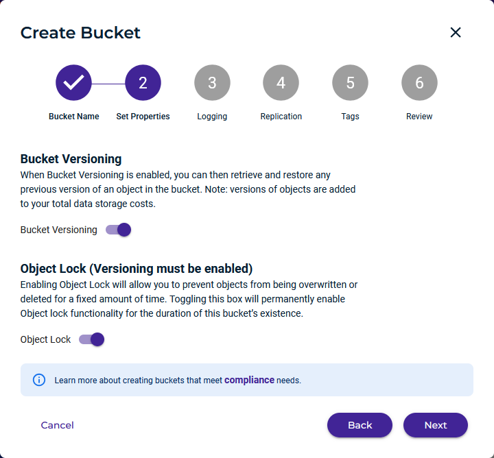 Wasabi - Create Bucket - step 2