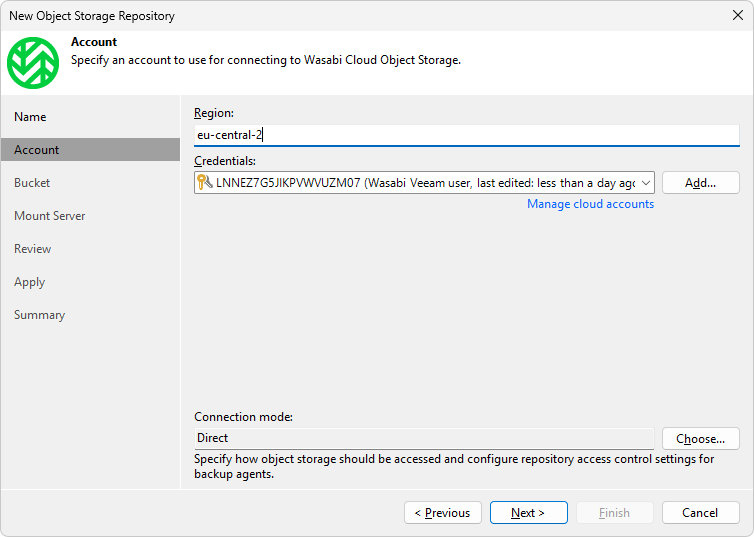 Veeam Backup & Replication - Add Object Storage Repository - Account