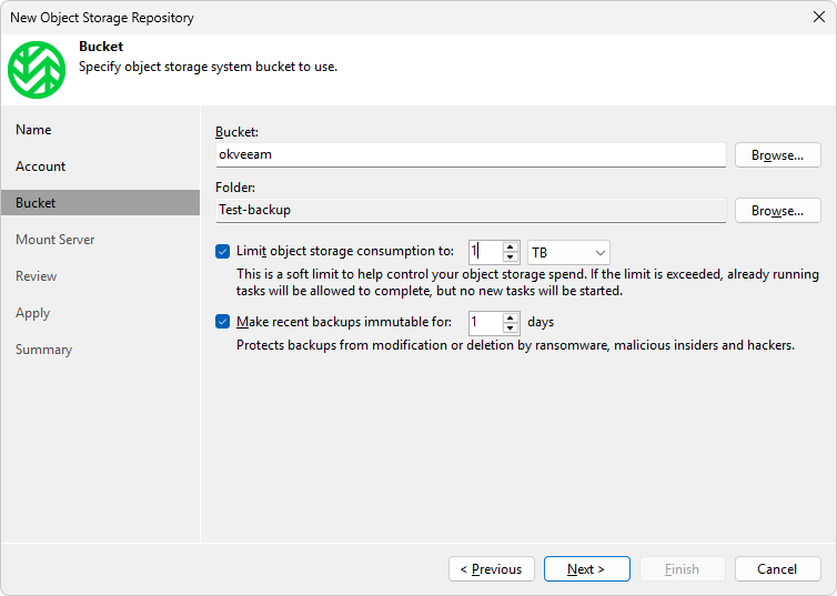 Veeam Backup & Replication - Add Object Storage Repository - Bucket