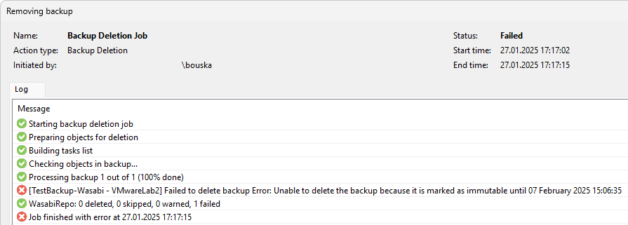 Veeam Backup & Replication - Immutability - delete from backup