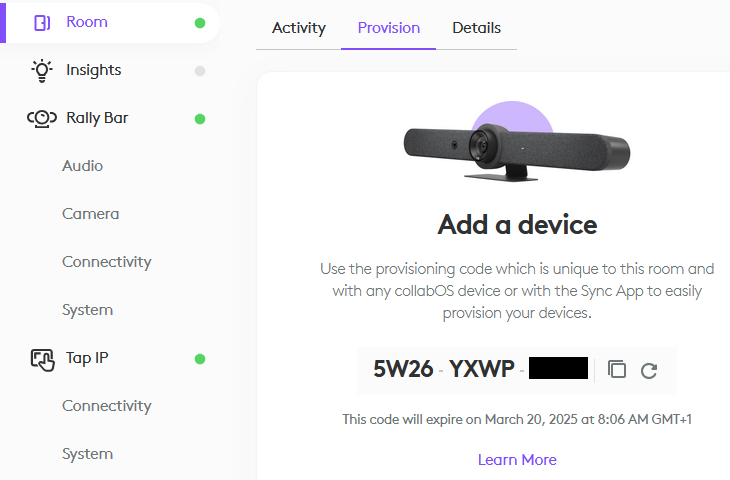Logitech Sync Portal - Provisioning Code