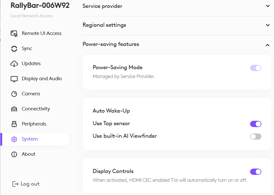 Logitech Rally Bar - Local Network Access - System