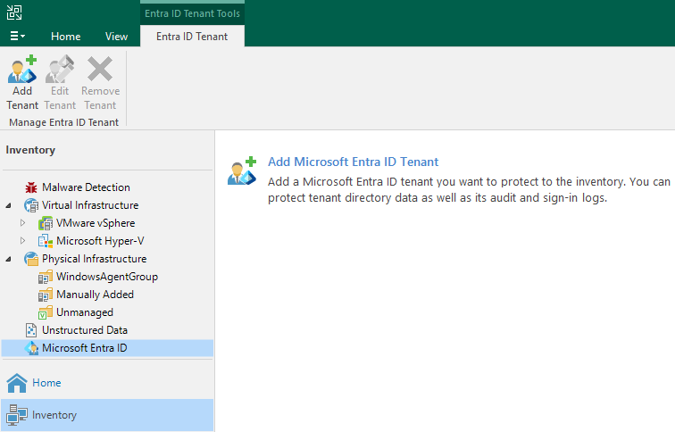 Veeam Backup & Replication - Inventory - Entra ID - Add Tenant Veeam Backup & Replication - Inventory - Entra ID - Add Tenant