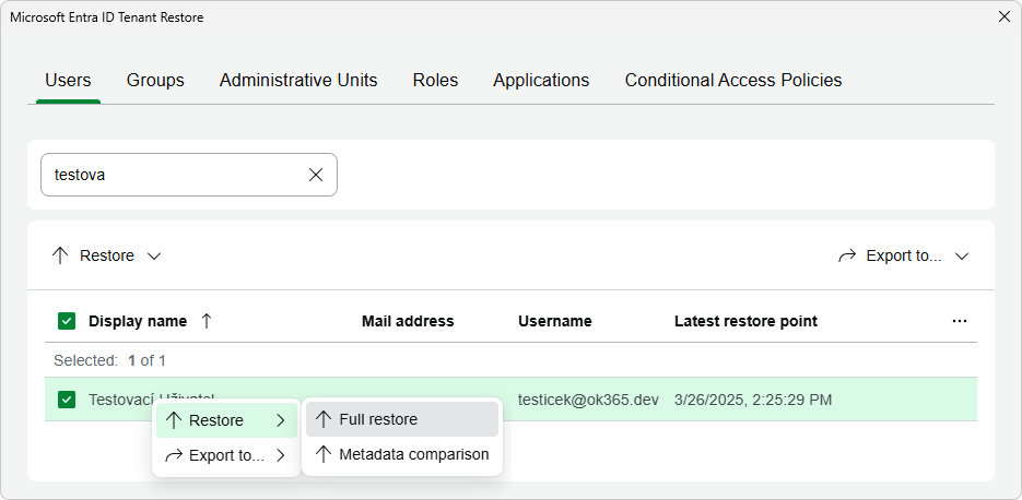 Veeam Backup & Replication - Entra ID Tenant Restore - Users Veeam Backup & Replication - Entra ID Tenant Restore - Users