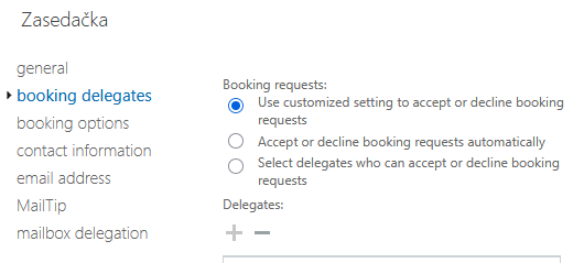 Exchange Admin Center - booking delegates