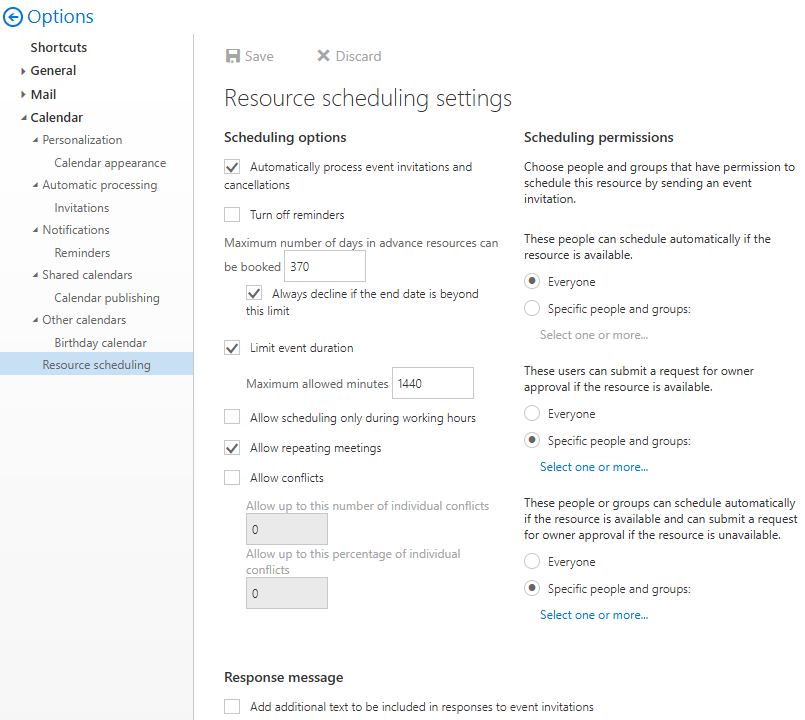 Outlook on the web - Calendar - Resource scheduling