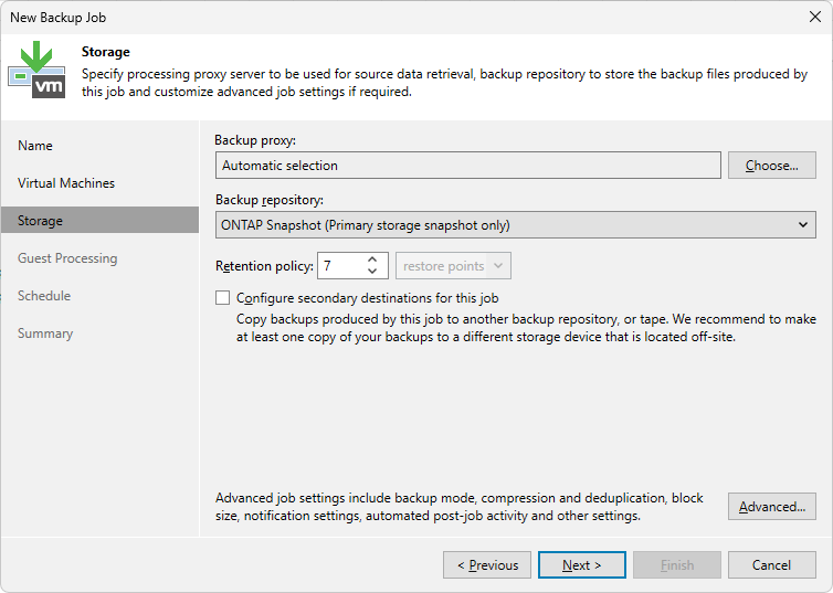 Veeam Backup & Replication - Snapshot-Only Job - Storage