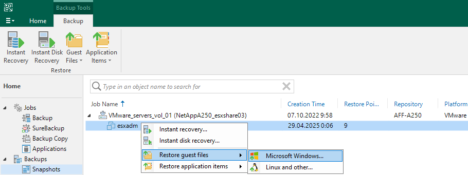 Veeam Backup & Replication - Restore guest files