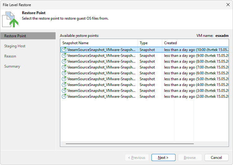Veeam Backup & Replication - Restore guest files - Restore Point