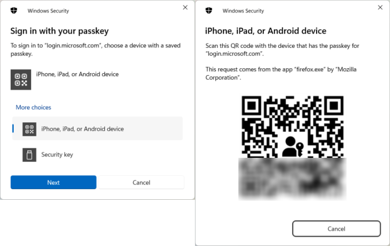 Windows - Sign-in passkey - iPhone, iPad, or Android device Windows - Sign-in passkey - iPhone, iPad, or Android device