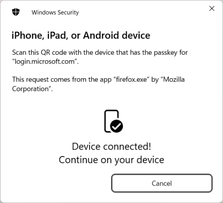 Windows - Sign-in passkey - Device connected Windows - Sign-in passkey - Device connected