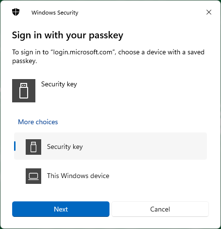 Windows - Sign-in passkey - Security key, Windows Hello Windows - Sign-in passkey - Security key, Windows Hello