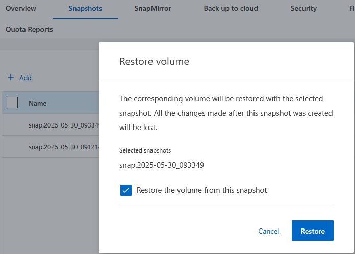 NetApp ONTAP - Restore Volume from Snapshot NetApp ONTAP - Restore Volume from Snapshot