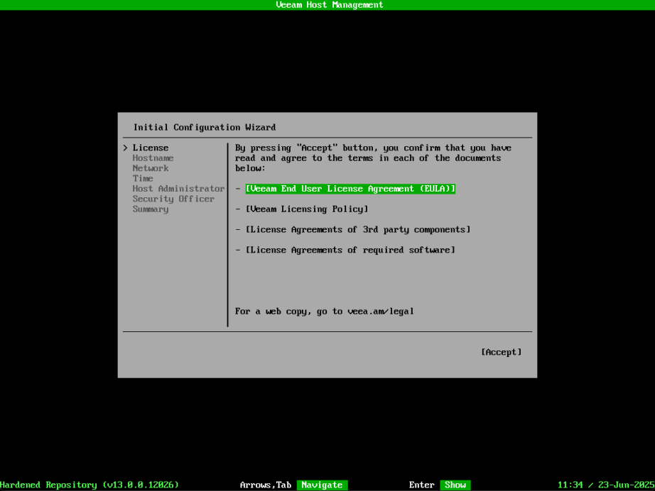 Veeam JeOS ISO - configuration wizard - License