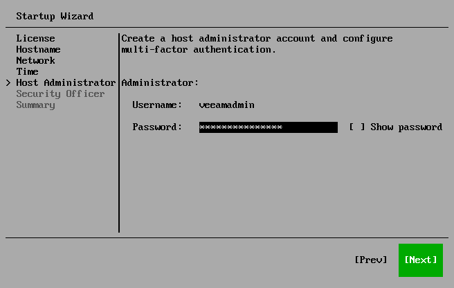 Veeam JeOS ISO - configuration wizard - Host Administrator