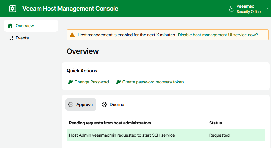 Veeam Host Management Console - Overview (Security Officer)