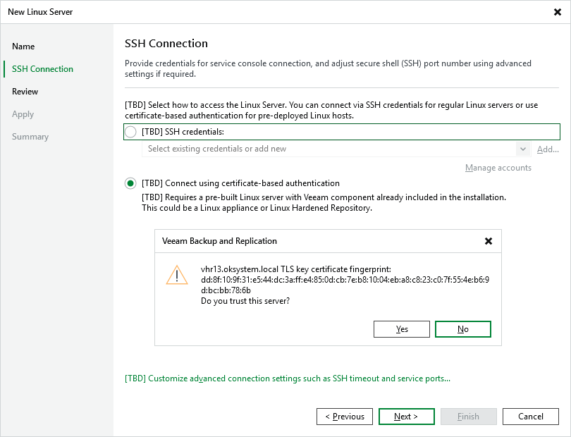 Veeam Backup & Replication 13 - Add Linux Server - SSH Connection