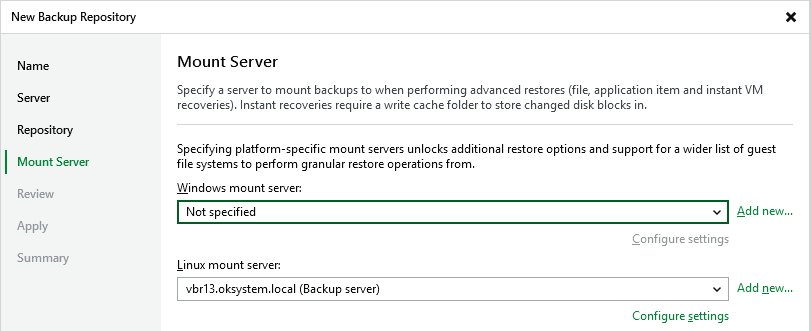Veeam Backup & Replication 13 - Add Backup Repository - Mount Server