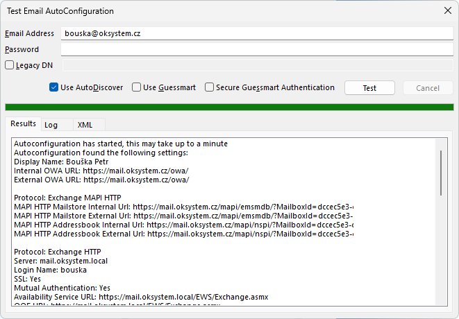 Outlook - Test E-mail AutoConfiguration