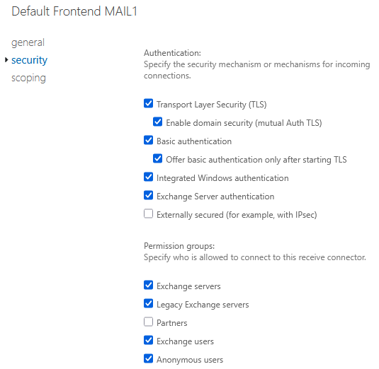 Exchange admin center - Mail Flow - Receive Connectors - Security Exchange admin center - Mail Flow - Receive Connectors - Security