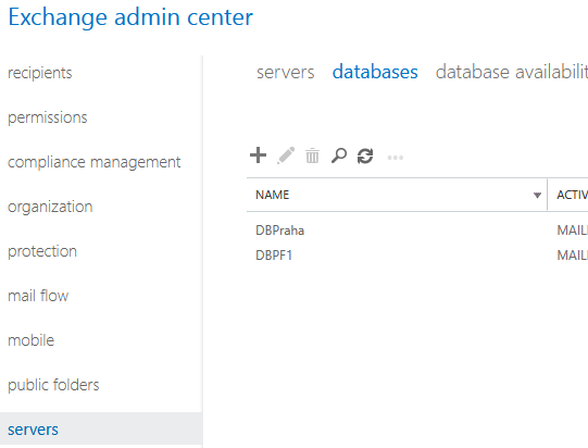 Exchange admin center - Servers - Databases Exchange admin center - Servers - Databases