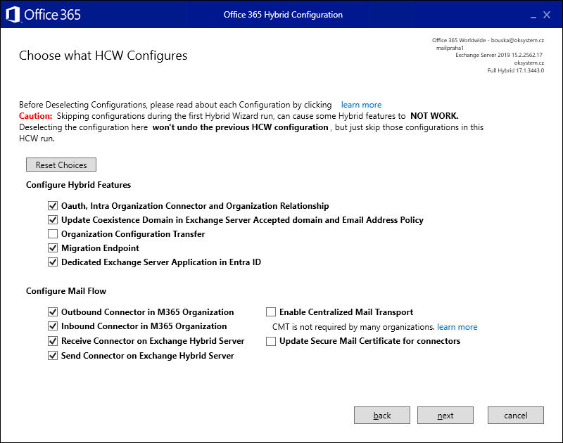 Exchange Hybrid Configuration Wizard