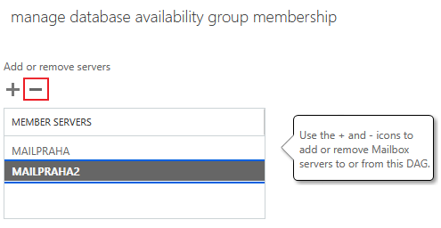 Exchange admin center - Servers - DAG - Remove Member