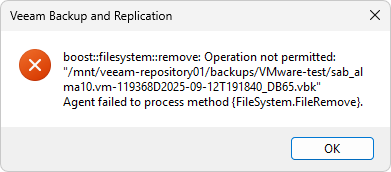 Veeam Backup & Replication - attempt to delete Immutable file