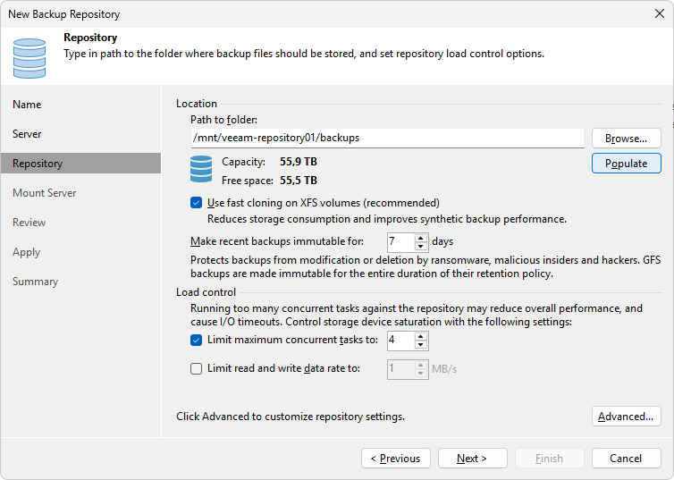 Veeam Backup & Replication - Add Hardened Repository - Repository