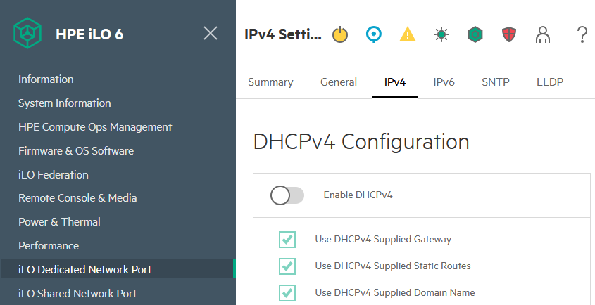 HPE iLO 6 - iLO Dedicated Network Port - IPv4