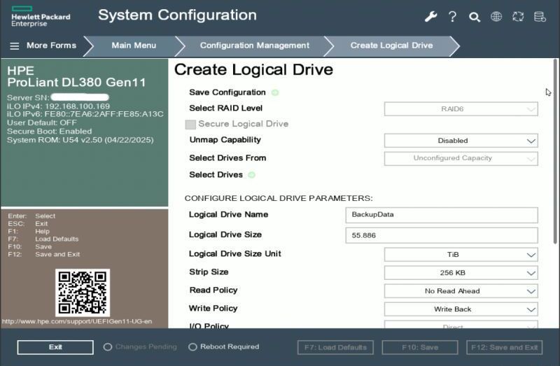 HPE ProLiant Gen11 - UEFI System Utilities - Create Logical Drive