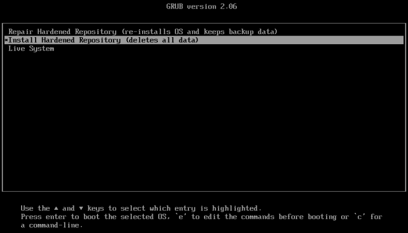 Veeam Hardened Repository ISO - GRUB