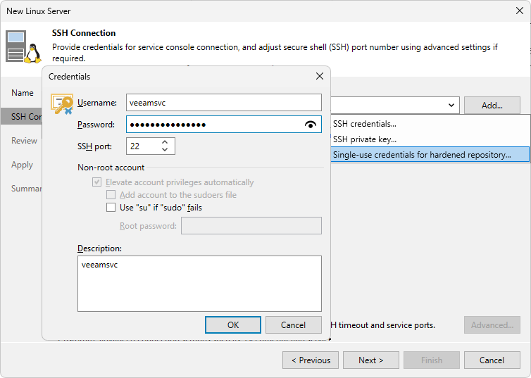 Veeam Backup & Replication - Add Linux Server - SSH Connection