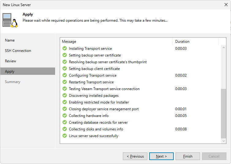 Veeam Backup & Replication - Add Linux Server - Apply