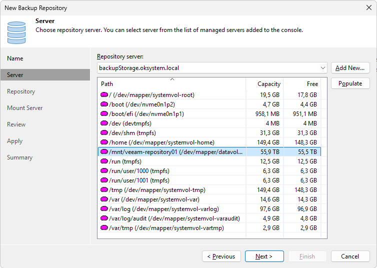 Veeam Backup & Replication - Add Backup Repository - Server