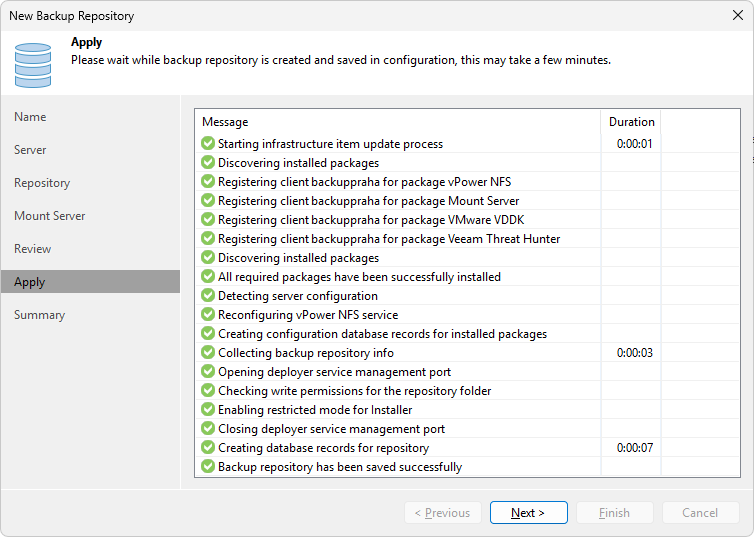 Veeam Backup & Replication - Add Backup Repository - Apply