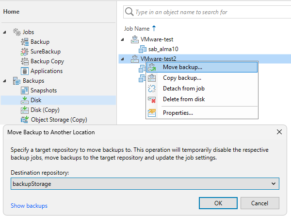Veeam Backup & Replication - Backups - Move backup
