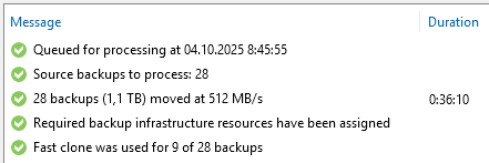 Veeam Backup & Replication - Move backup - Statistics (Fast Clone)